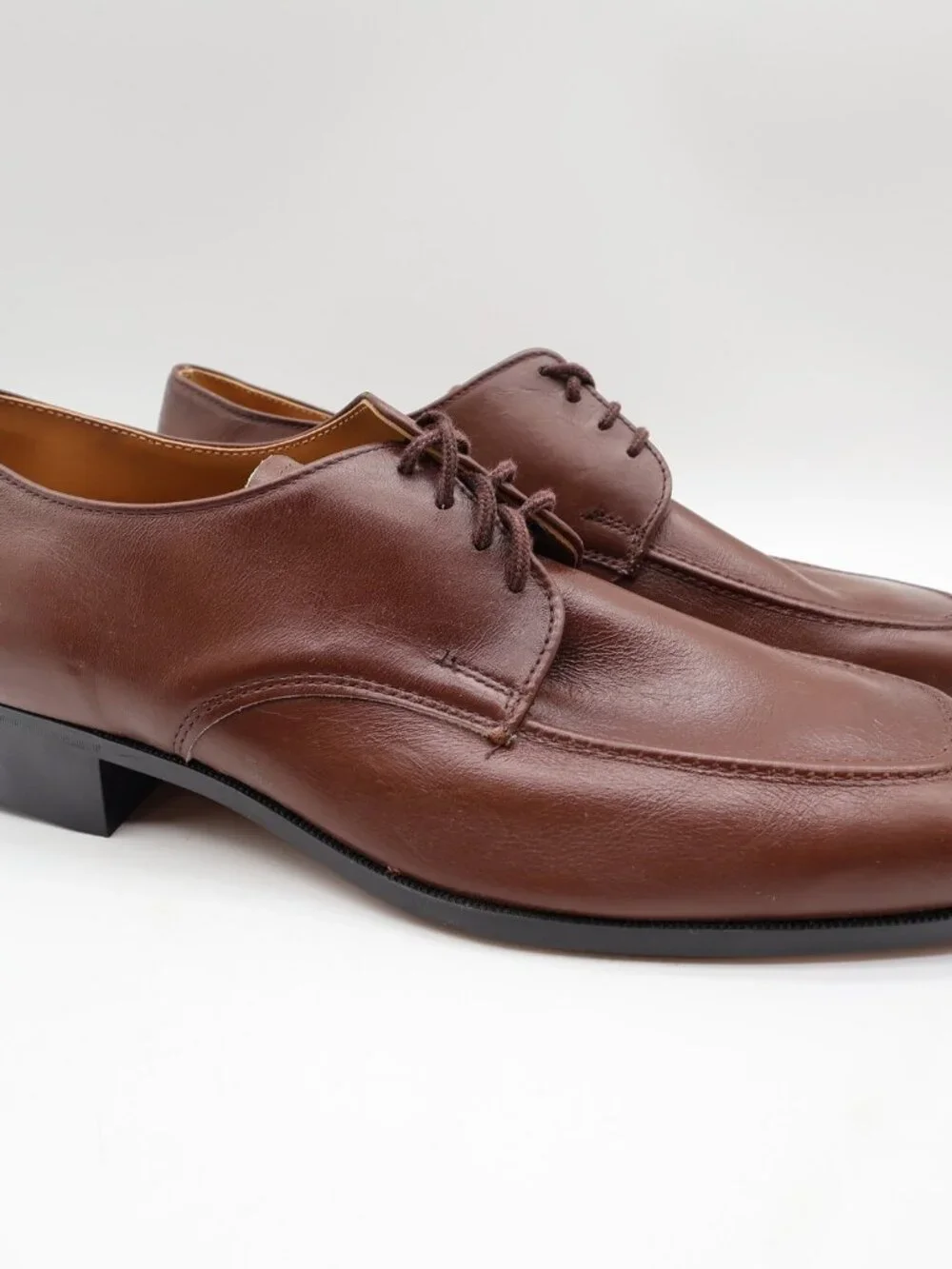 James Pepper Vintage 80s Derby Dress Shoes Mens 12 Brown Leather NOS